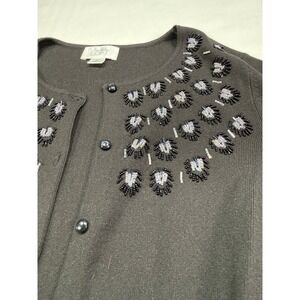 Ann Taylor Loft Womens Medium Black Beaded Sequin Cardigan Sweater 133388